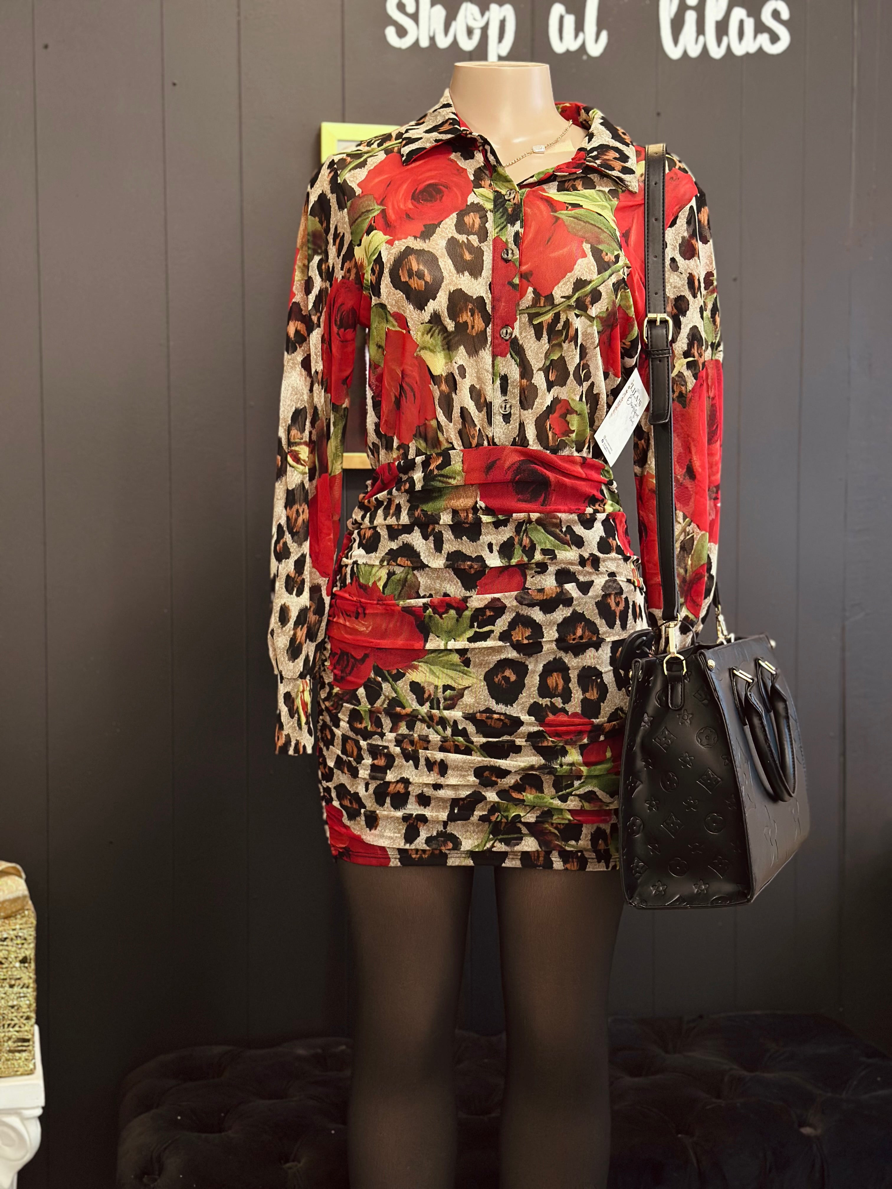 Women’s Rose Cheetah Print Dress