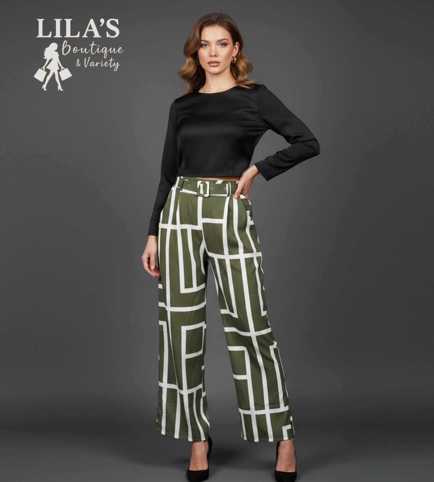 Women’s Wide Leg Dress Up Pants-High Waisted W/Belt