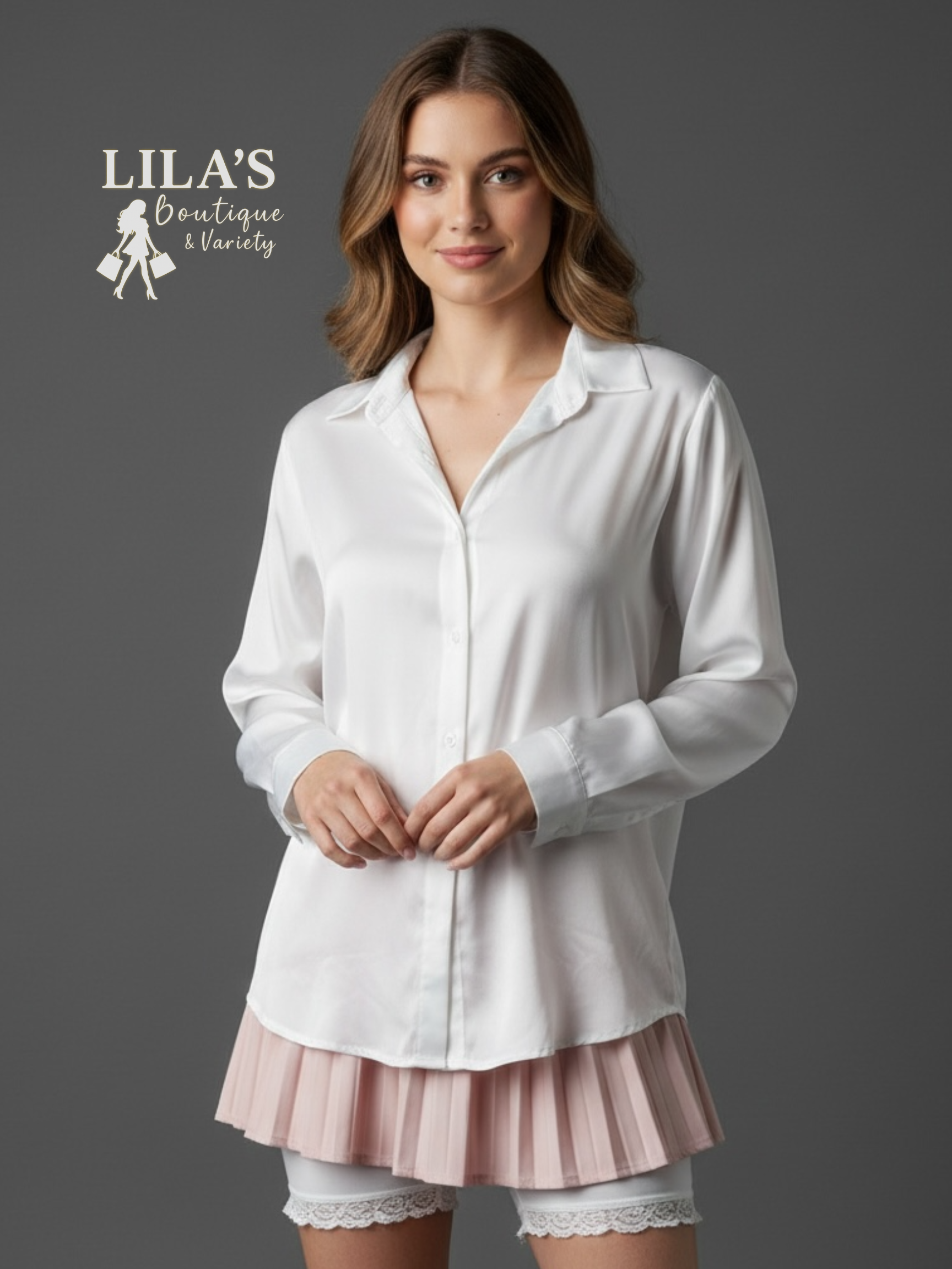 Women’s Red Leaf Silk Button Dress Shirt