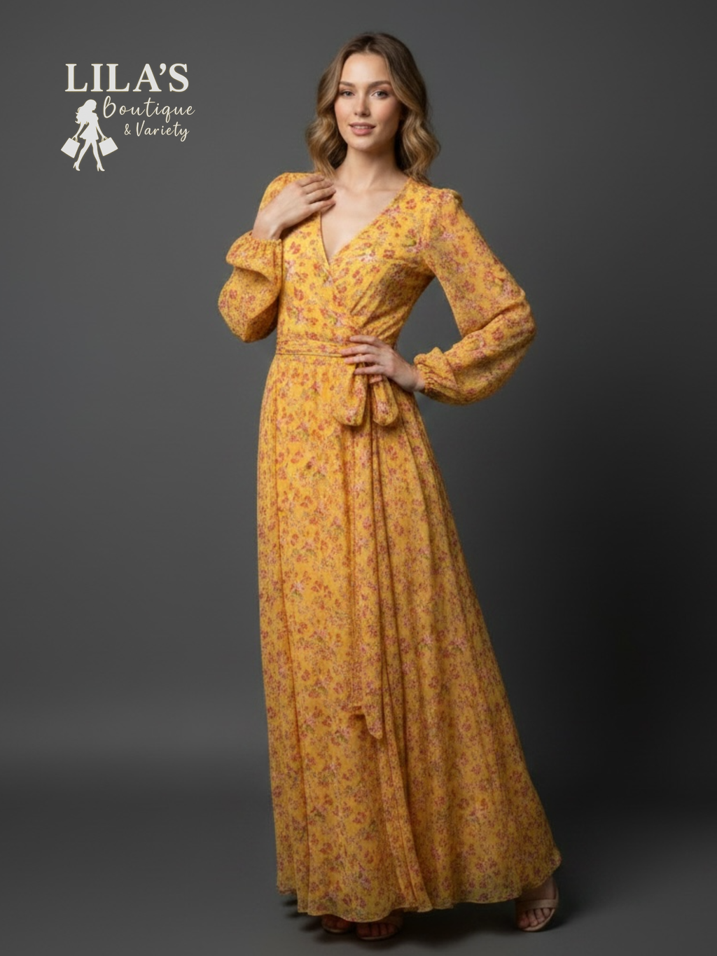 Va Va Voom- Yellow Long Floral Dress