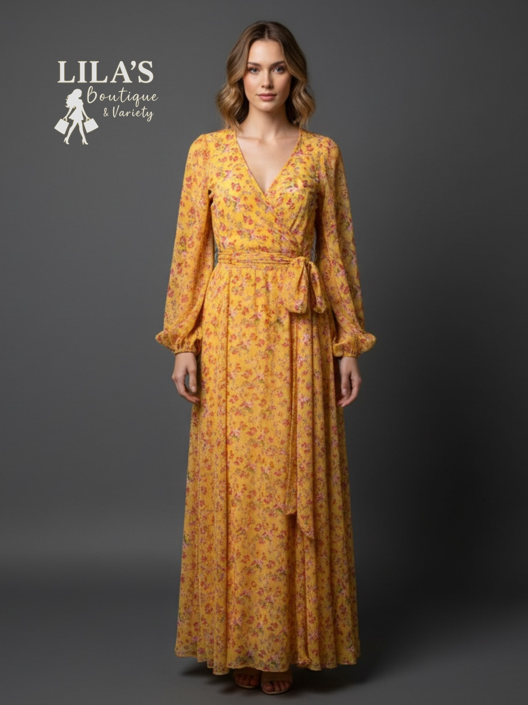Va Va Voom- Yellow Long Floral Dress