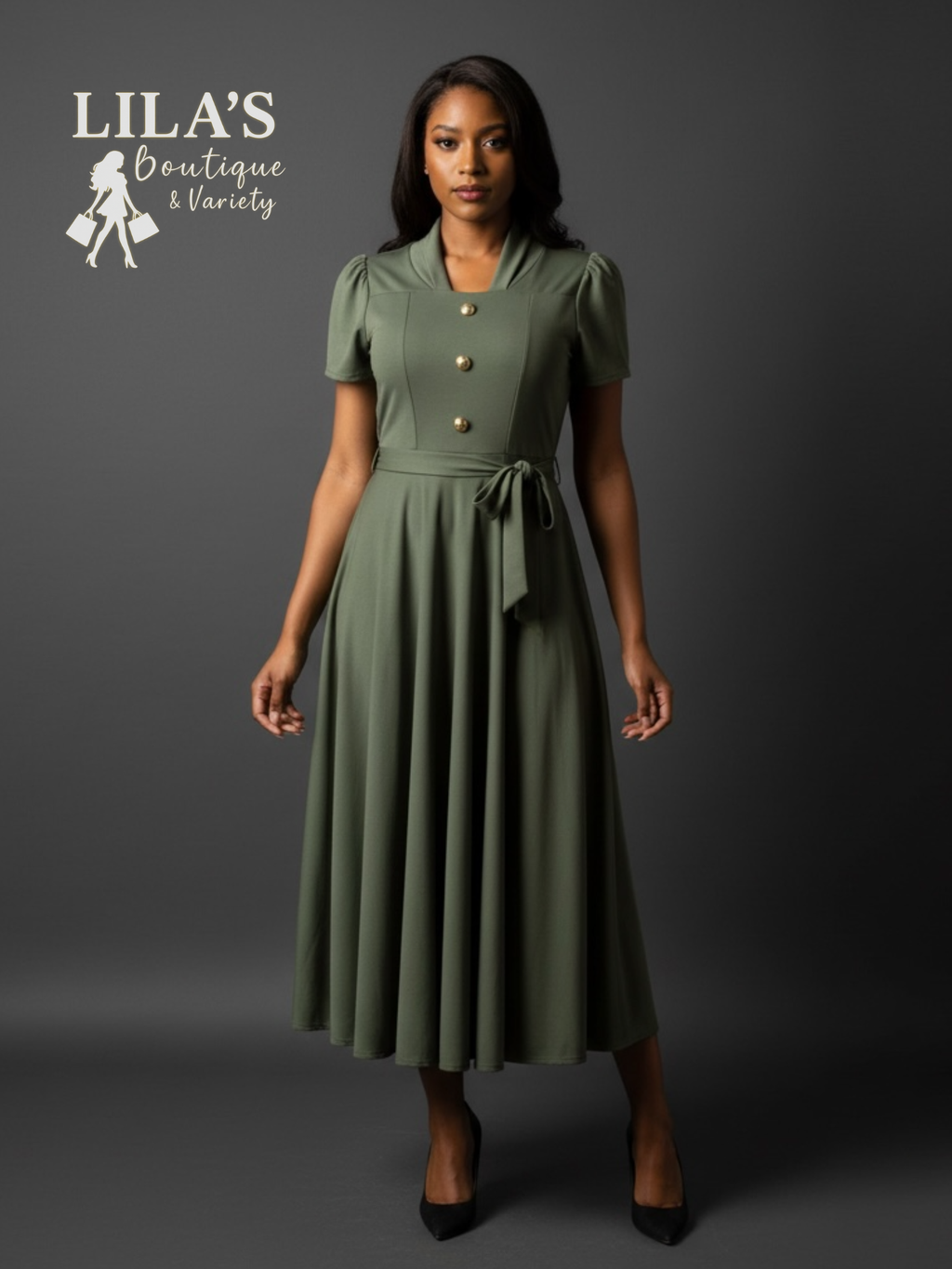 Lila's Green Flow Mid Dress