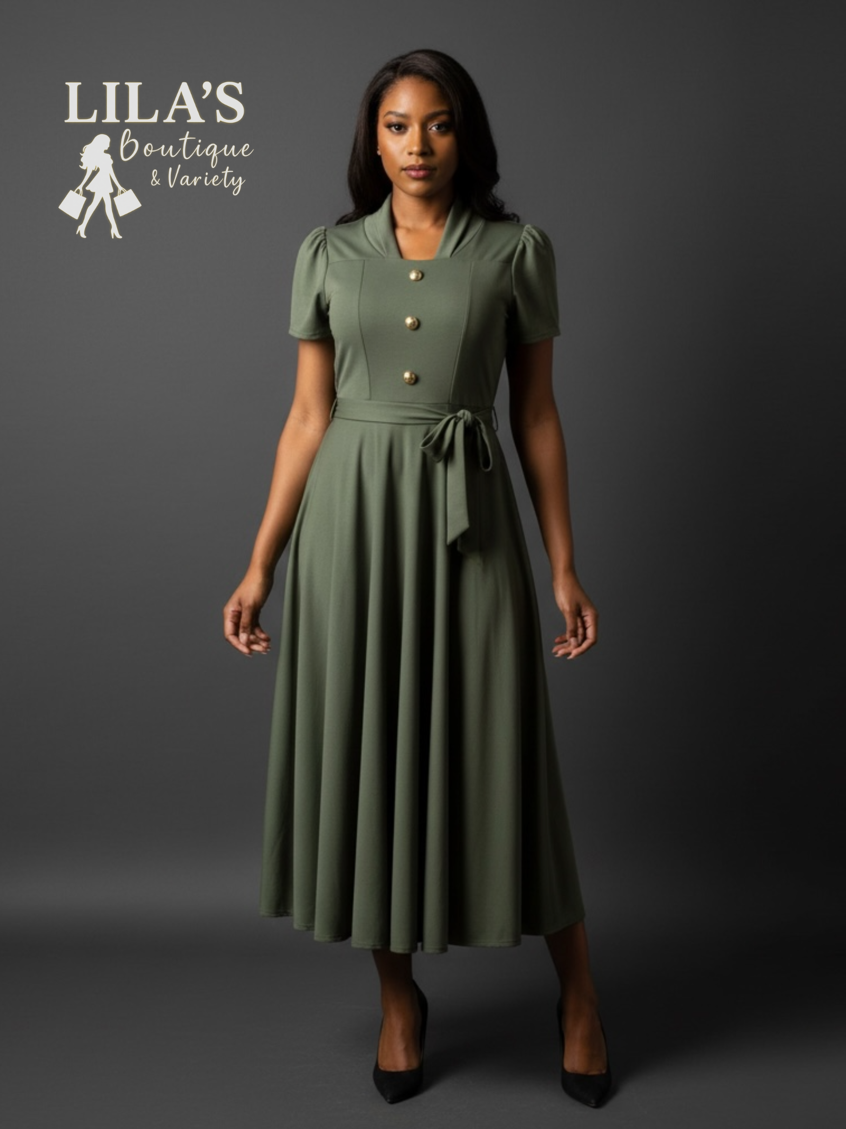 Lila's Green Flow Mid Dress
