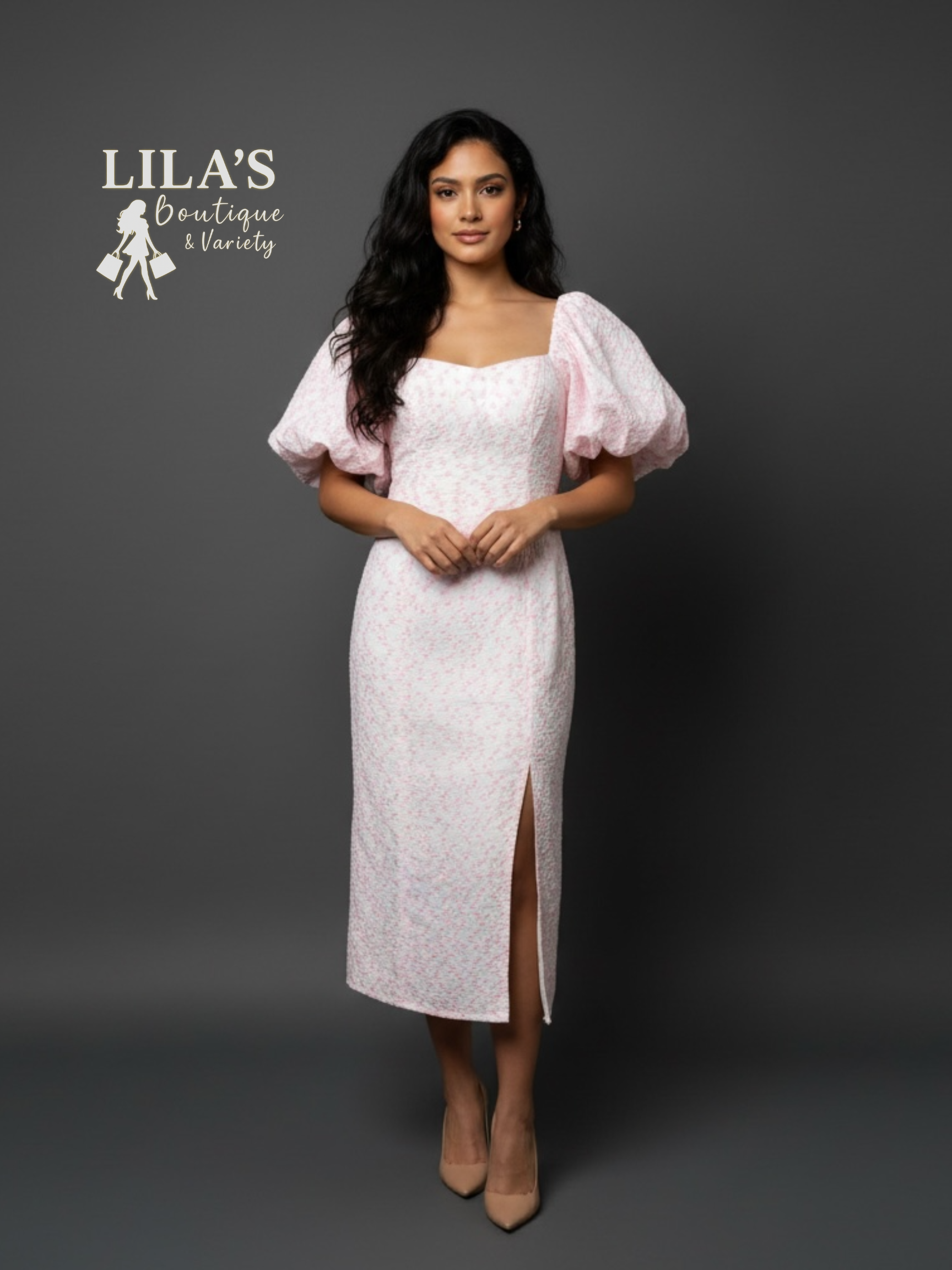 GB-Soft Floral Pink Mid Dress