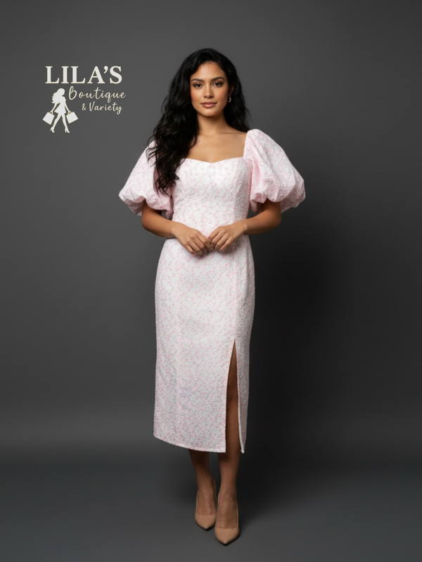 GB-Soft Floral Pink Mid Dress