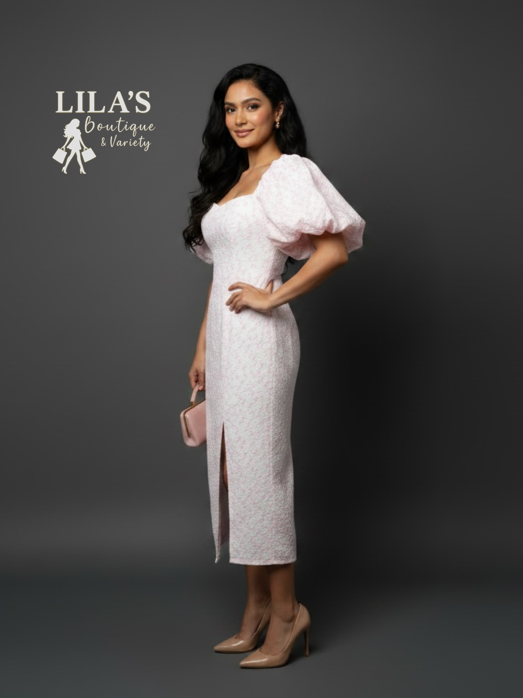 GB-Soft Floral Pink Mid Dress