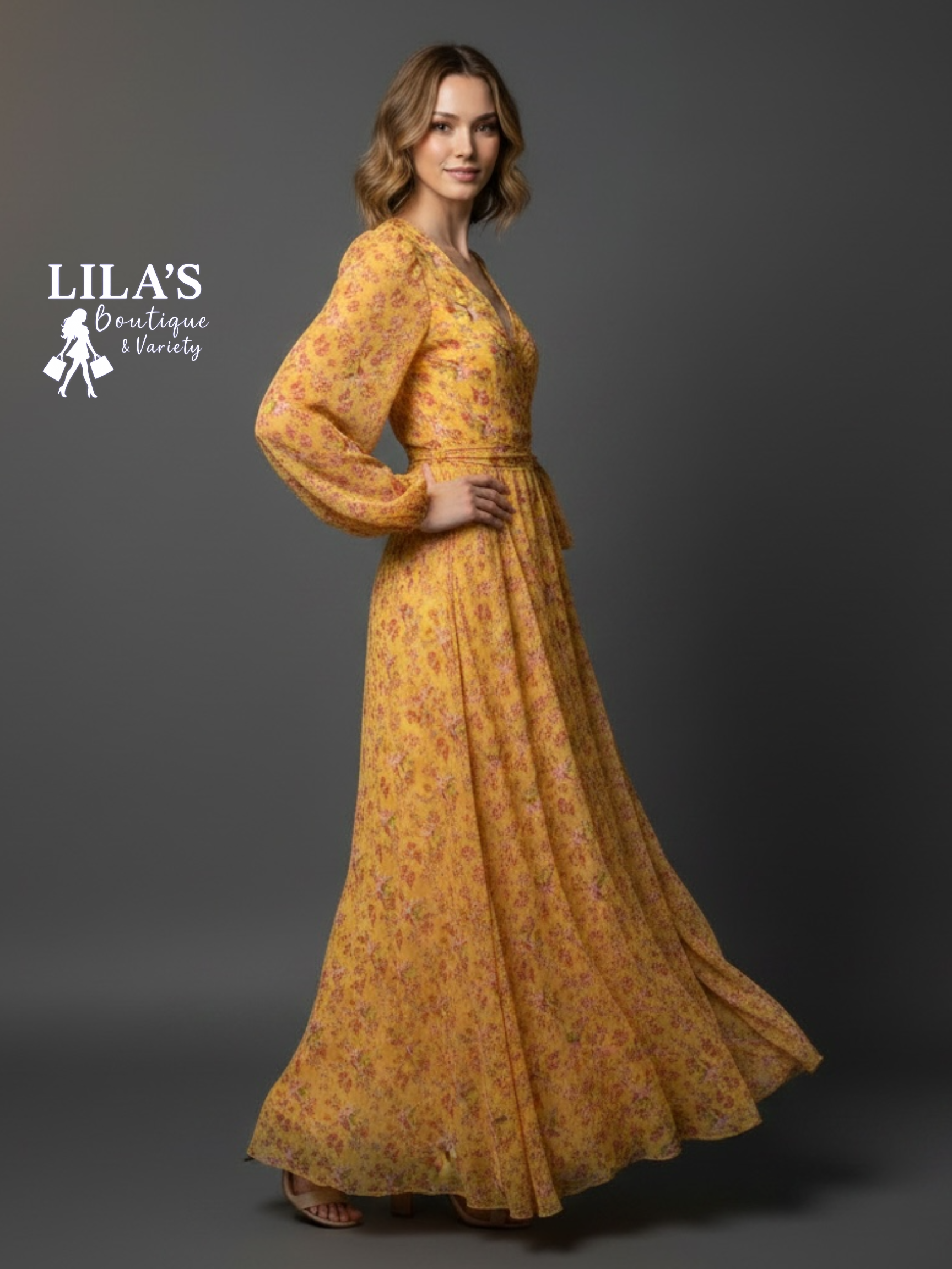 Va Va Voom- Yellow Long Floral Dress