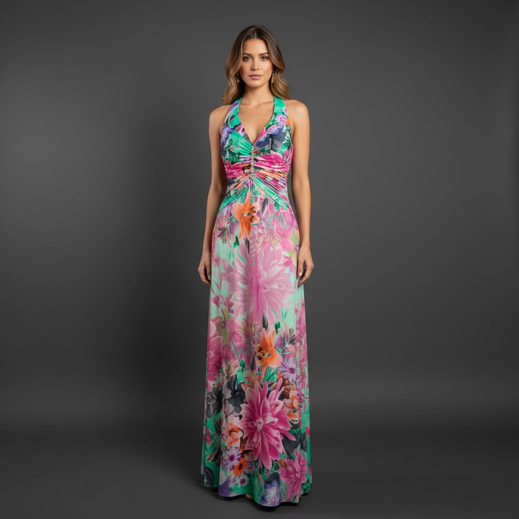 Neslay Designer Long Floral Style Dress