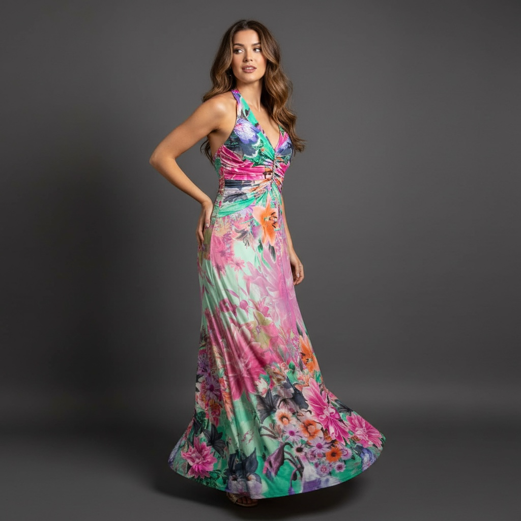 Neslay Designer Long Floral Style Dress