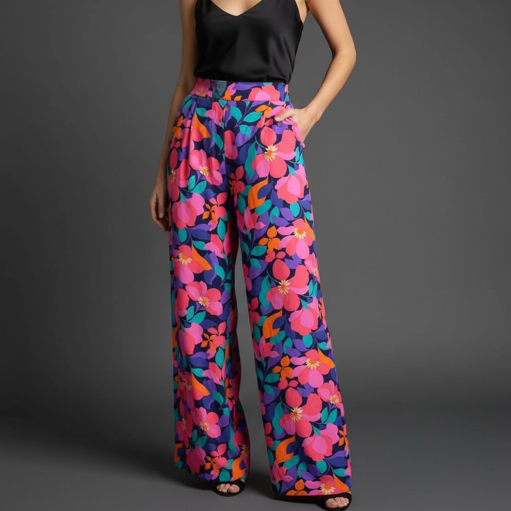 Red Leaf Floral Dress Pant