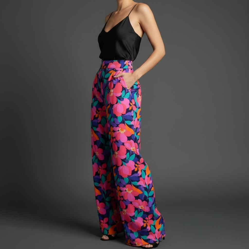 Red Leaf Floral Dress Pant