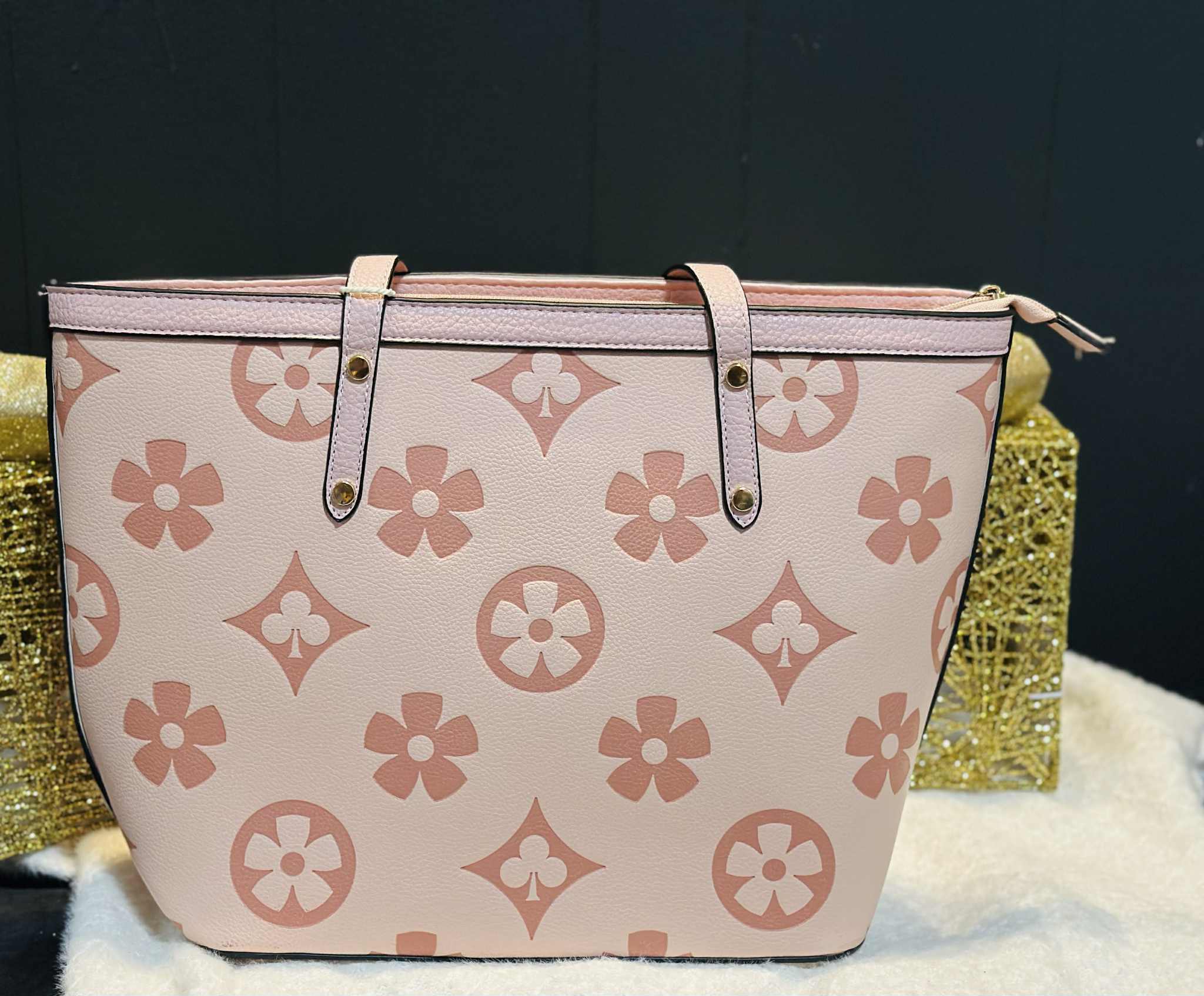 LV-Inspired Pink Leather Handbag